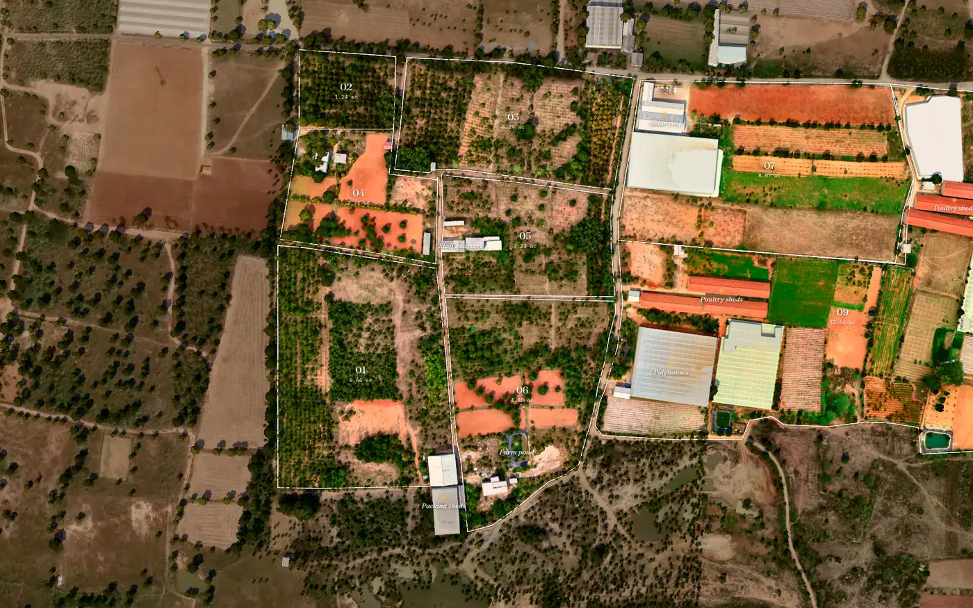 Aerial view of the sample estate with mapped parcels